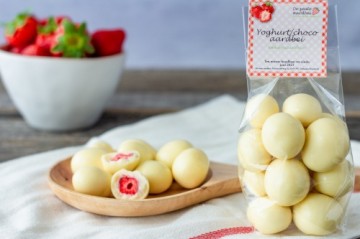 Aardbei bollen, witte chocolade